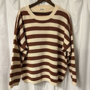Boho Oversized Slouchy Striped Knit Sweater Chunky Knit Pullover Women's Medium